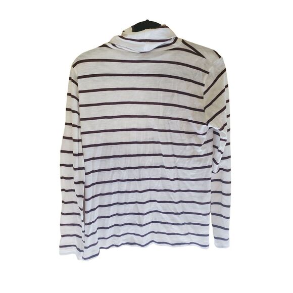 Madewell Top Small Womens Turtle Neck Long Sleeve White Purple Striped Casual - Picture 3 of 4
